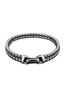 Bracelet argenté à maillons multiples avec fermoir à logo Au Noir, vue produit isolée pour homme