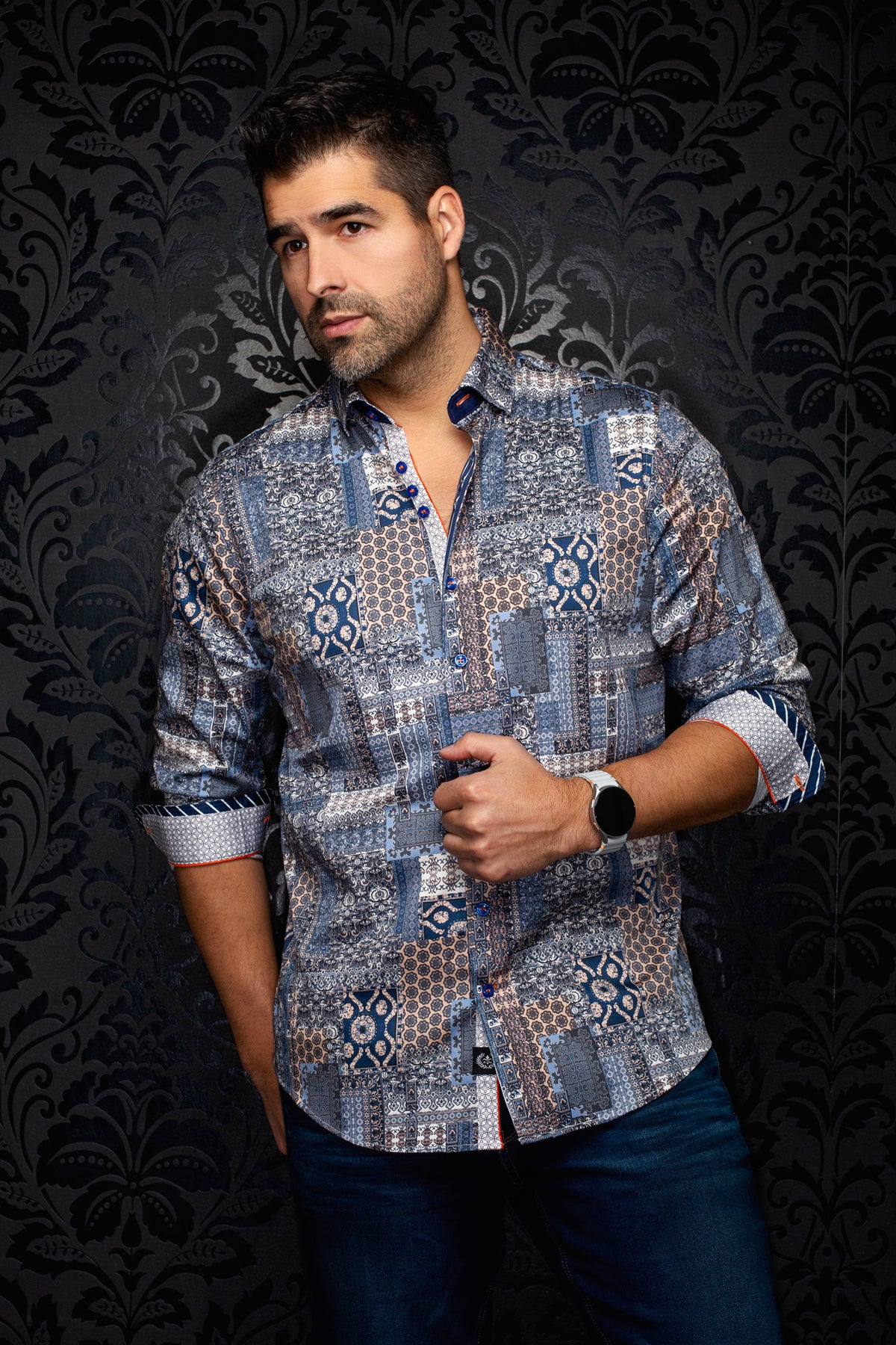 Chemise manches longues en coton extensible pour homme par Au Noir | LISBON Crème | Machemise.ca, inventaire complet de la marque Au Noir