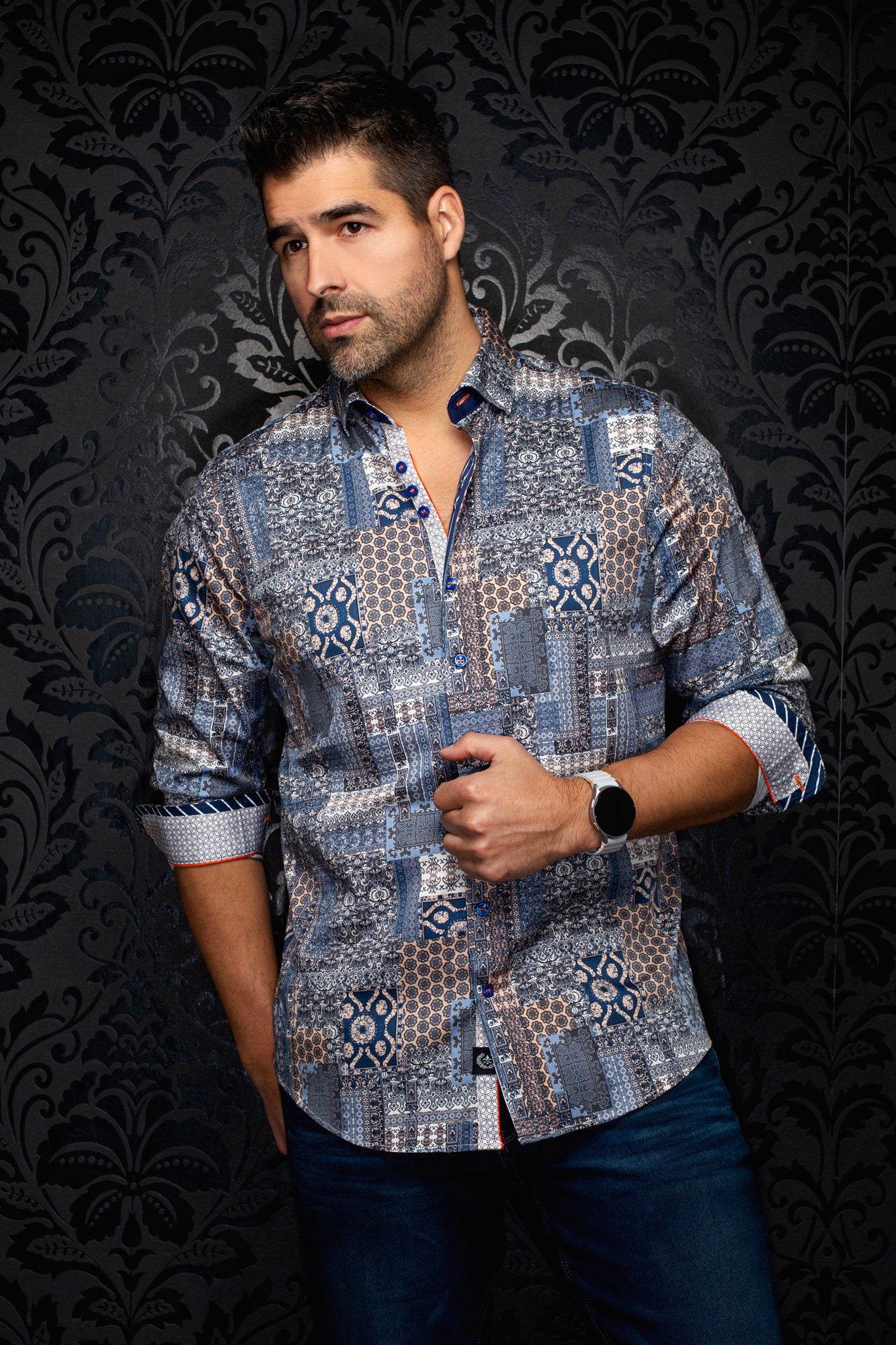 Chemise manches longues en coton extensible pour homme par Au Noir | LISBON Crème | Machemise.ca, inventaire complet de la marque Au Noir