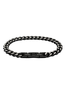 Bracelet chaîne noir à maillons argentés et fermoir avec logo Au Noir, vue produit pour homme