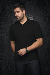Merino wool polo for men by Au Noir | LOWICK Black | Menshirt, complete inventory of the Au Noir brand