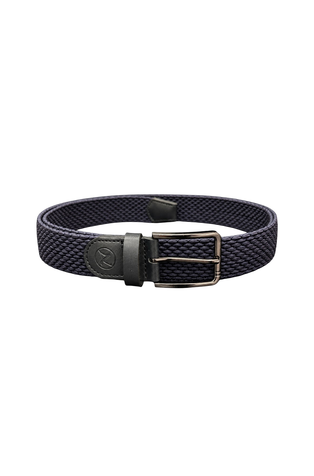 Ceinture tressée bleu marine avec boucle rectangulaire noire, vue produit pour homme par Au Noir