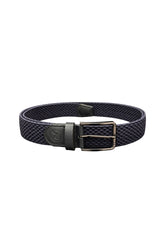 Ceinture tressée bleu marine avec boucle rectangulaire noire, vue produit pour homme par Au Noir