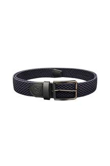 Ceinture tressée bleu marine avec boucle rectangulaire noire, vue produit pour homme par Au Noir