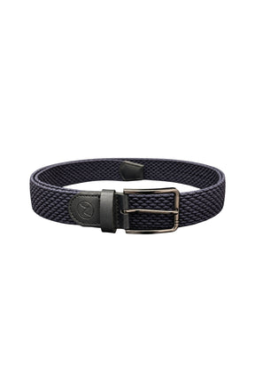 Ceinture tressée bleu marine avec boucle rectangulaire noire, vue produit pour homme par Au Noir