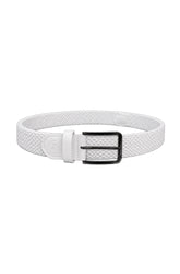 Au Noir men's white woven belt with black rectangular buckle and tonal trim, product view