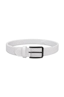 Ceinture blanche tressée avec boucle rectangulaire noire et garniture ton sur ton, vue produit pour homme par Au Noir