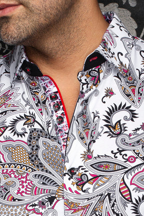 Chemise manches courtes en Knit extensible pour homme par Au Noir | MATALA (SS) Blanc Multi | Machemise.ca, inventaire complet de la marque Au Noir