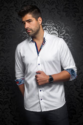 Chemise manches longues fabriquée au Canada par Au Noir - MC QUEEN white blue - Machemise, vêtements mode pour hommes
