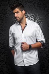 Chemise manches longues fabriquée au Canada par Au Noir - MC QUEEN white black - Machemise, vêtements mode pour hommes