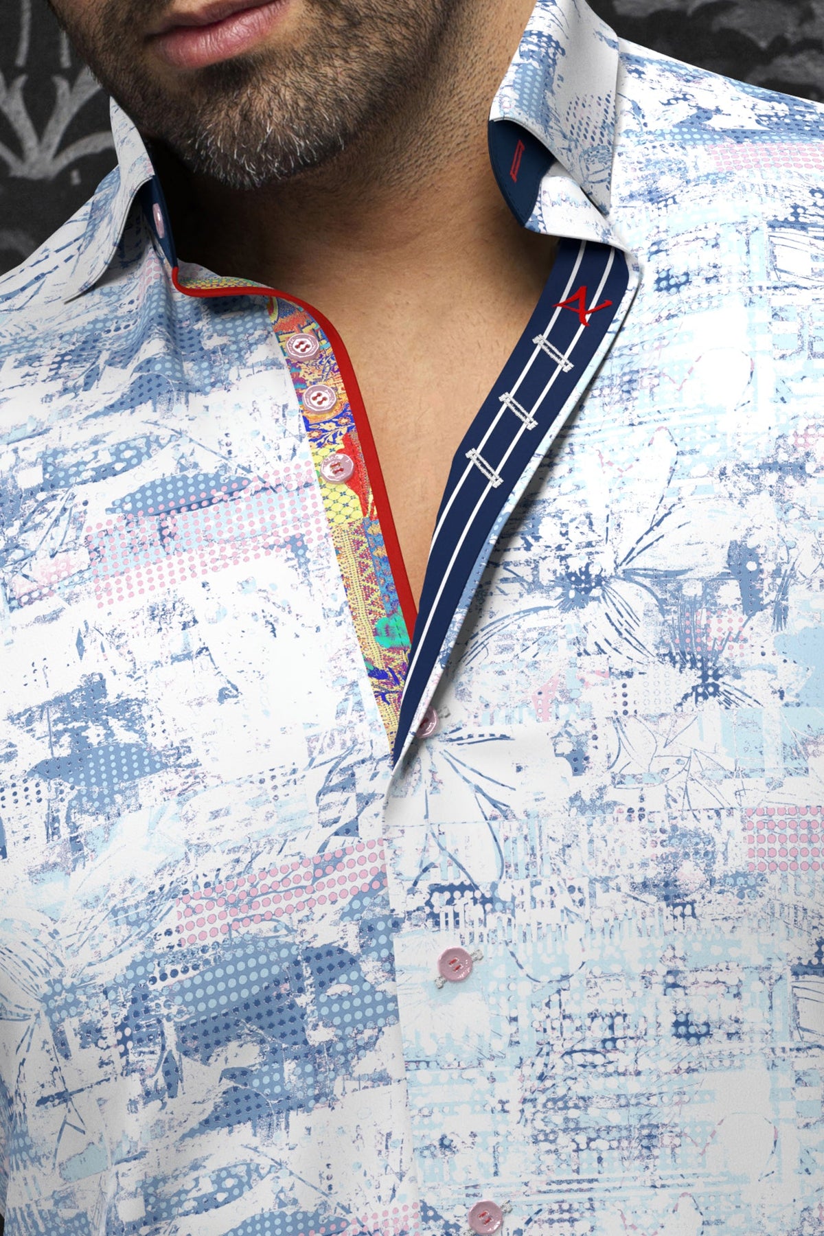 Knit short sleeve shirt for men by Au Noir | MELILLA(SS) Rose Multi | Menshirt.com, complete inventory of the Au Noir brand