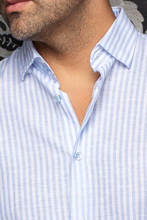 Chemise manches longues en lin pour homme par Au Noir | MENDELSOHN Bleu | Machemise.ca, inventaire complet de la marque Au Noir