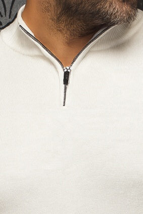Chandail zip 1/4 en laine mérino pour homme par Au Noir | MESTA Crème | Machemise.ca, inventaire complet de la marque Au Noir
