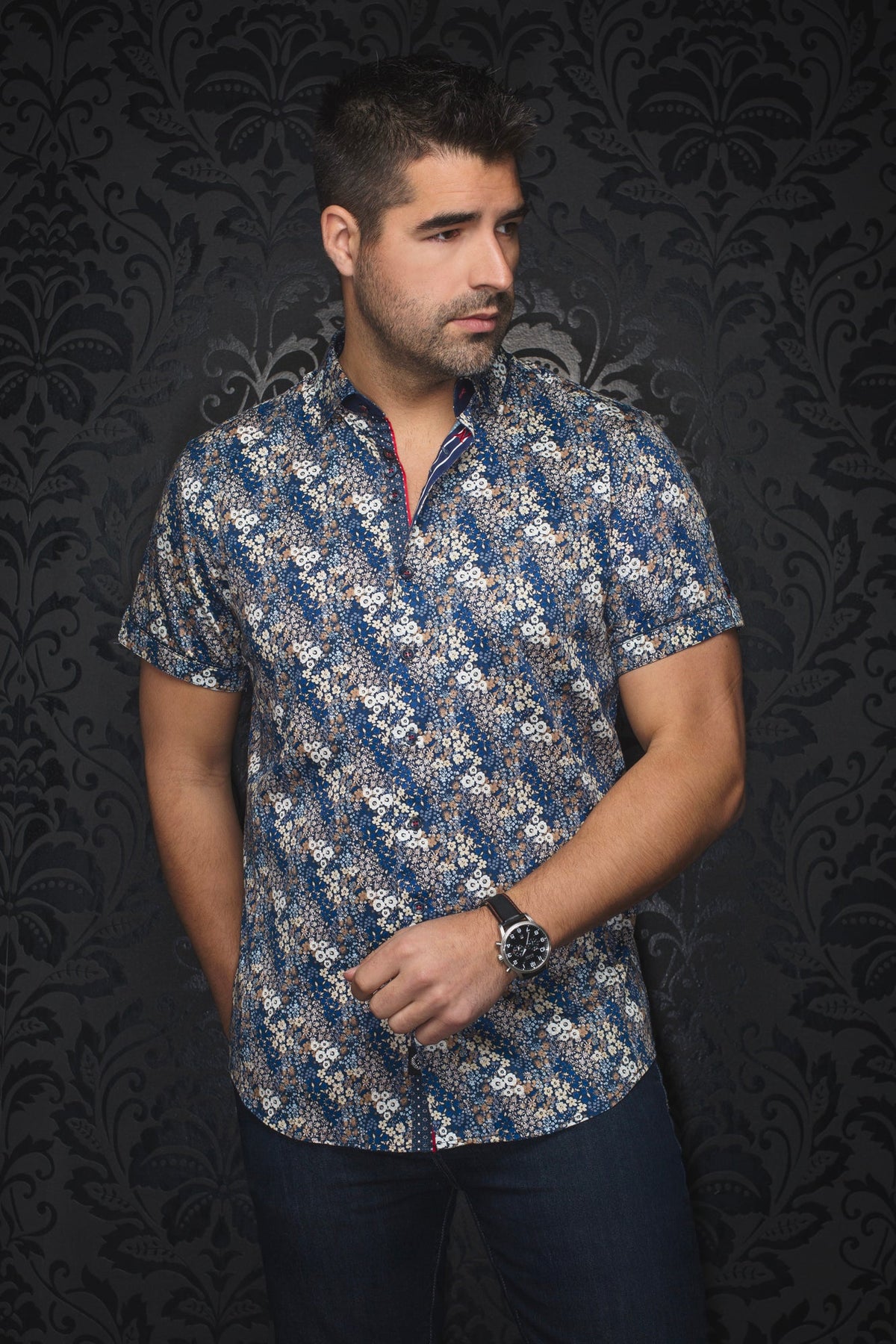 Chemise manches courtes pour homme par Au Noir | MORRIS(SS) Marine Tabac | Machemise.ca, inventaire complet de la marque Au Noir