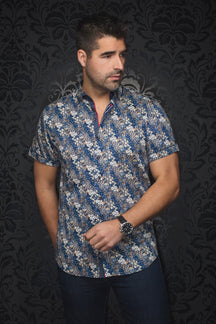 Chemise manches courtes pour homme par Au Noir | MORRIS(SS) Marine Tabac | Machemise.ca, inventaire complet de la marque Au Noir