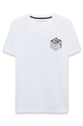T-Shirt blanc à manches courtes et col rond avec petit graphique Psycho Bunny à la poitrine pour homme, vue produit