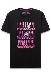 T-Shirt noir à manches courtes et col rond avec grand graphique Psycho Bunny rose devant pour homme, vue produit