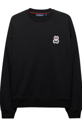 Chandail manches longues molletonné noir à col rond avec bordures côtelées pour homme par Psycho Bunny, vue de face