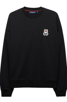 Chandail manches longues molletonné noir à col rond avec bordures côtelées pour homme par Psycho Bunny, vue de face