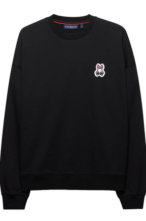 Chandail manches longues molletonné noir à col rond avec bordures côtelées pour homme par Psycho Bunny, vue de face