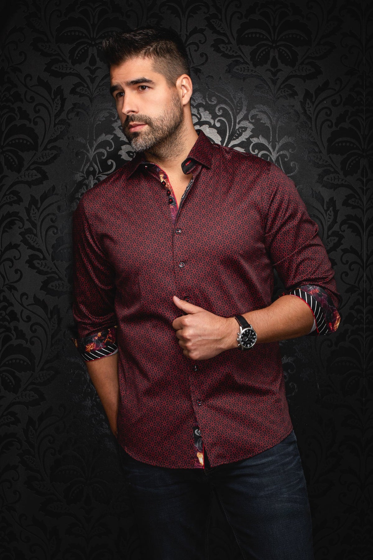 Chemise manches longues en Knit pour homme par Au Noir | NELUMBO Rouge | Machemise.ca, inventaire complet de la marque Au Noir