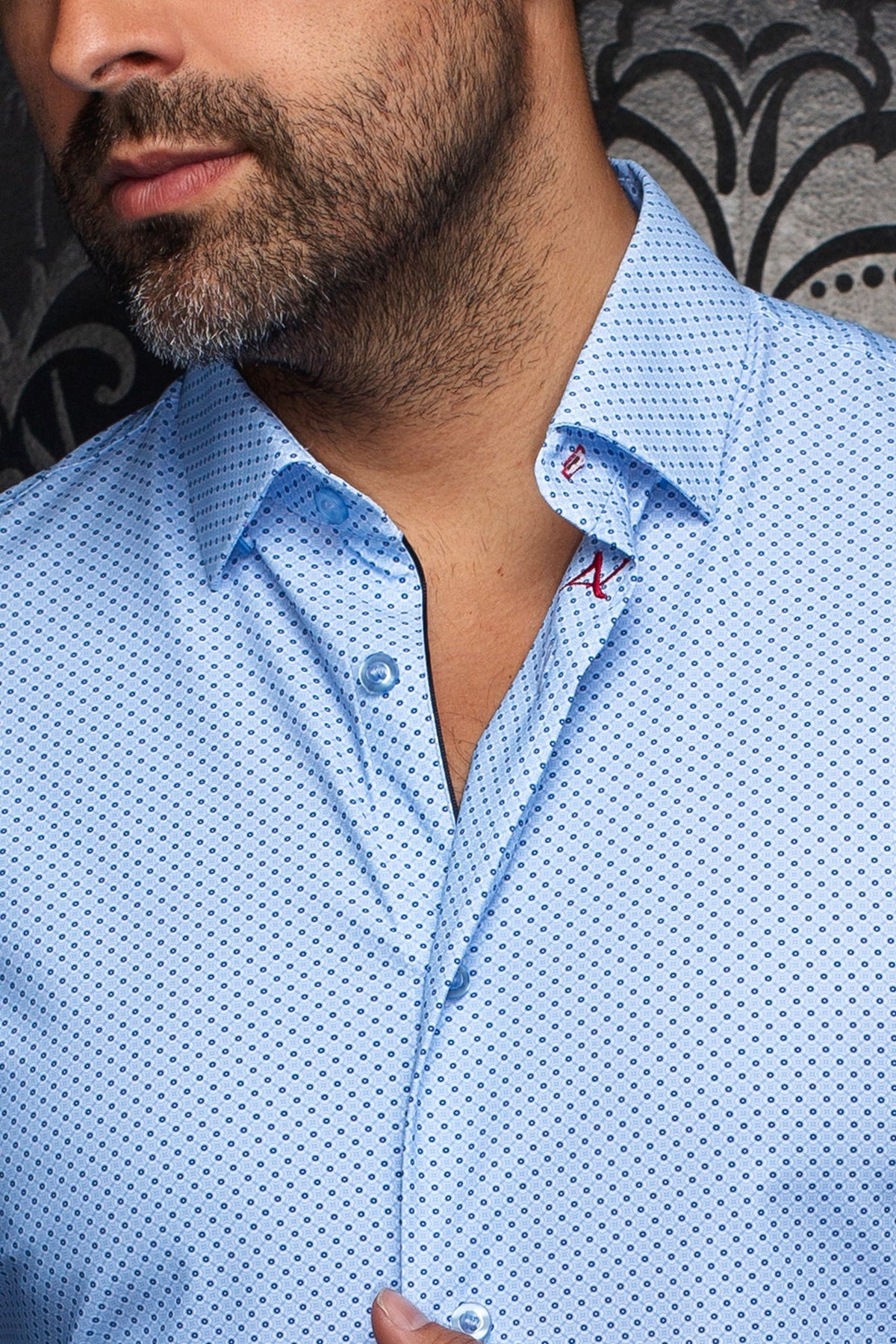 Chemise en nylon pour homme par Au Noir | NICK(SS) GEO Bleu | Machemise.ca, inventaire complet de la marque Au Noir