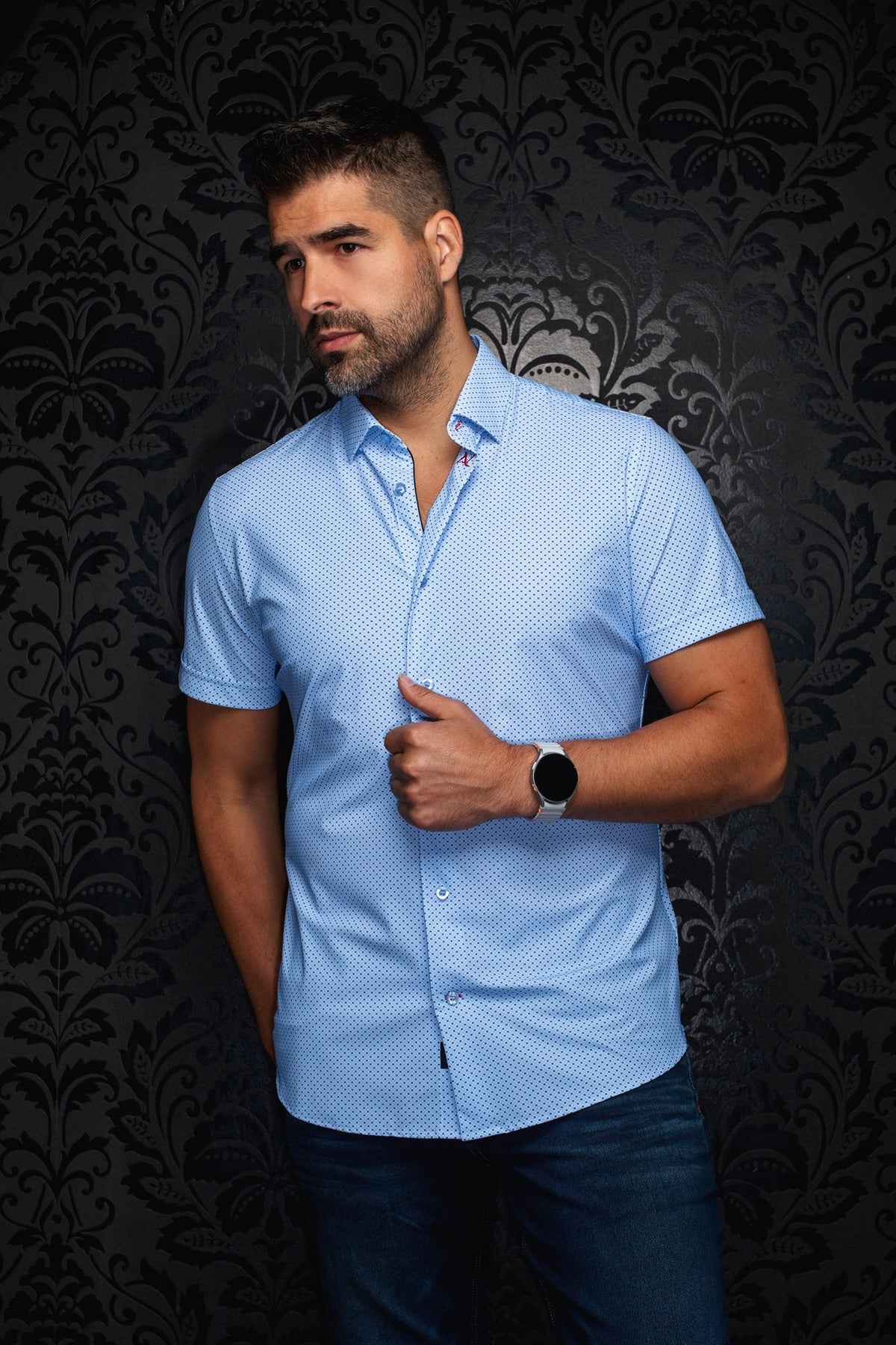 Chemise en nylon pour homme par Au Noir | NICK(SS) GEO Bleu | Machemise.ca, inventaire complet de la marque Au Noir