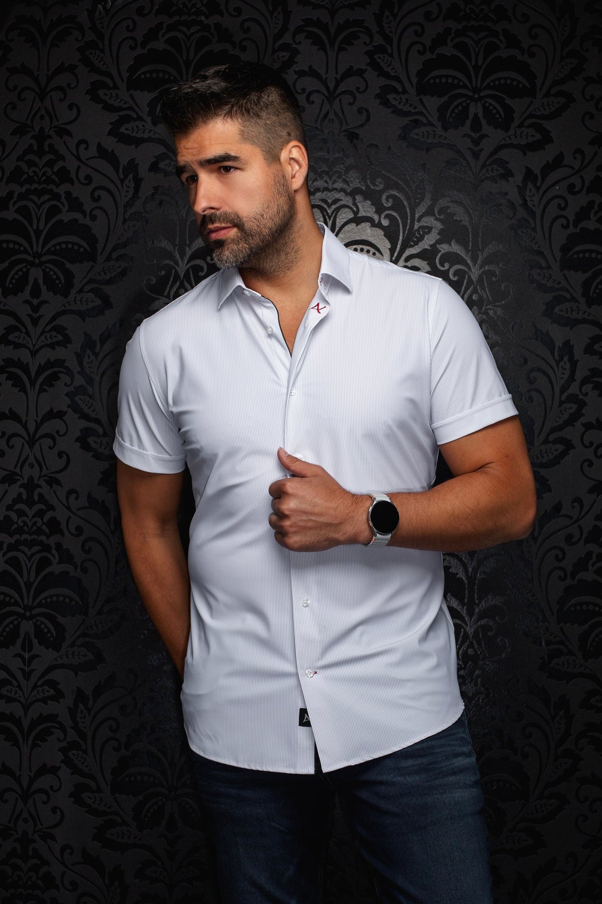 Chemise en nylon pour homme par Au Noir | NICK(SS) STRP Blanc | Machemise.ca, inventaire complet de la marque Au Noir