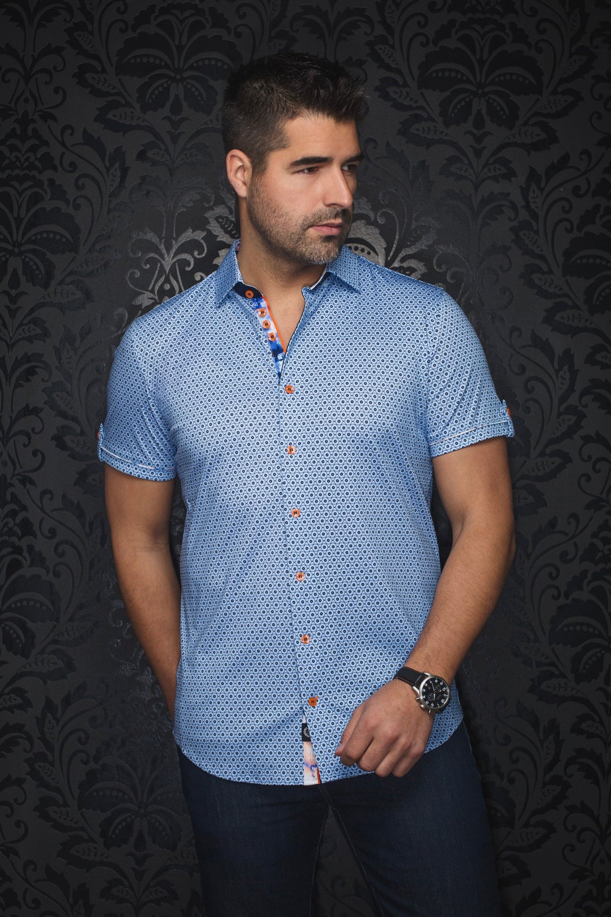 Chemise manches courtes en Knit pour homme par Au Noir | OSLIN(SS) Bleu Clair | Machemise.ca, inventaire complet de la marque Au Noir