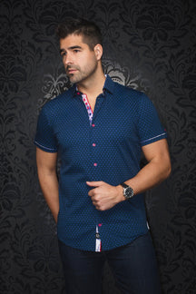 Chemise manches courtes en Knit pour homme par Au Noir | OSLIN(SS) Marine Fuchsia | Machemise.ca, inventaire complet de la marque Au Noir