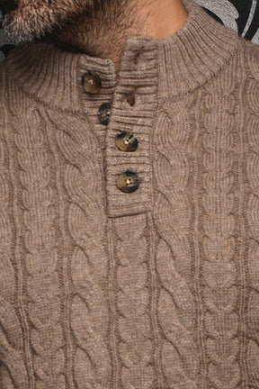 Chandail laine mérino à col boutonné pour homme par Au Noir | OSLO Taupe | Machemise.ca, inventaire complet de la marque Au Noir