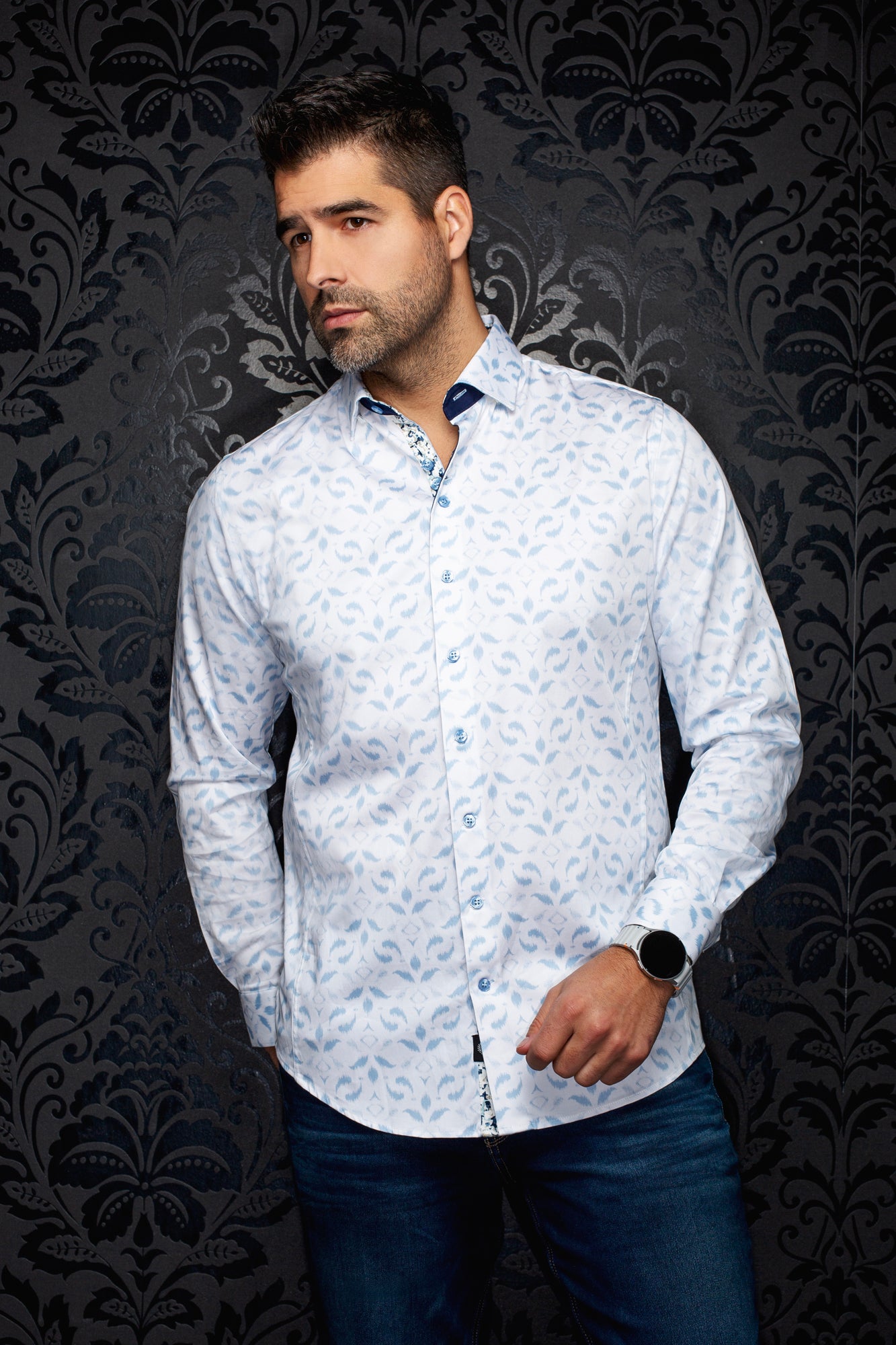 Chemise manches longues en coton extensible pour homme par Au Noir | LISBON Crème | Machemise.ca, inventaire complet de la marque Au Noir