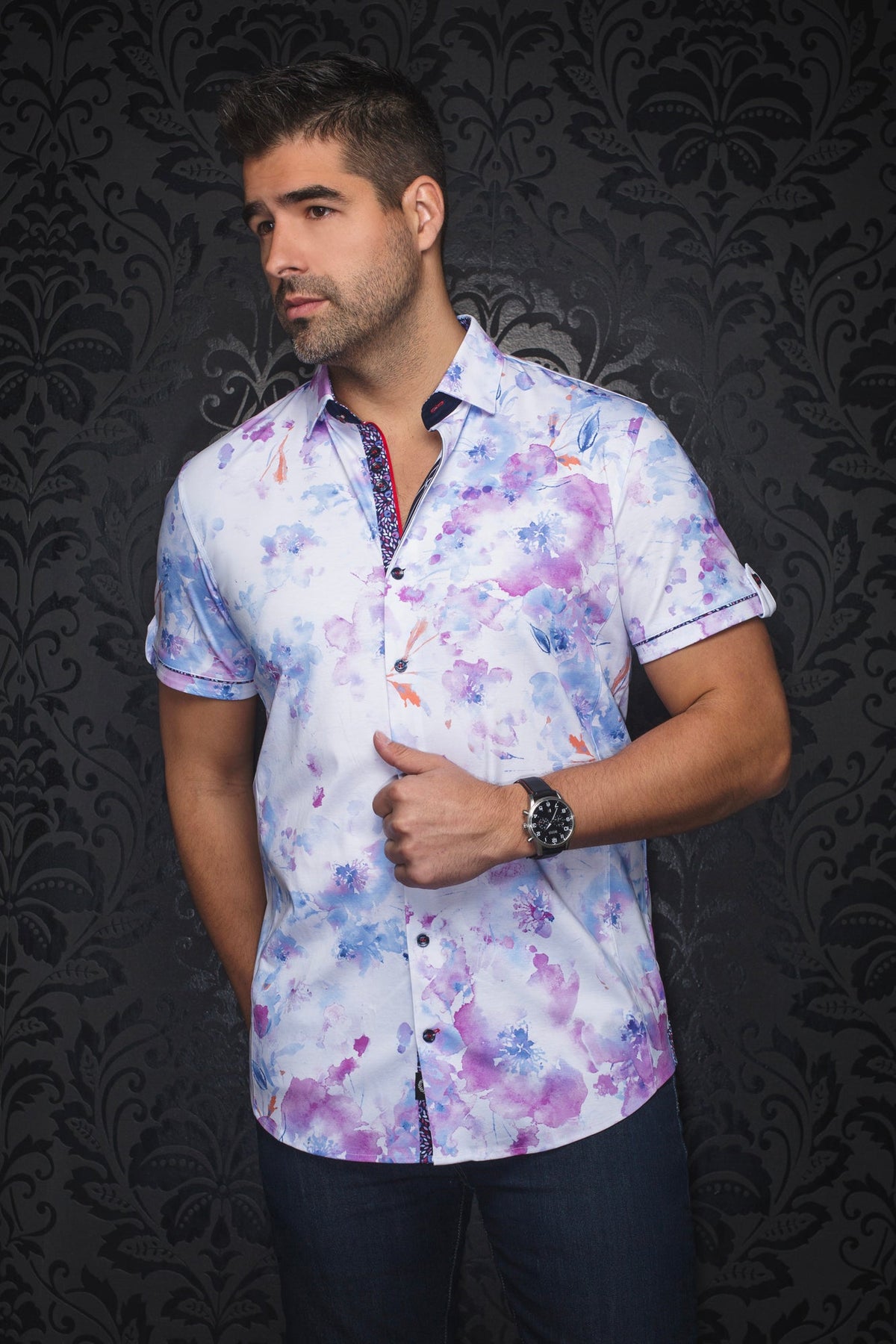 Chemise manches courtes en Knit pour homme par Au Noir | PEMBA(SS) Fuchsia | Machemise.ca, inventaire complet de la marque Au Noir