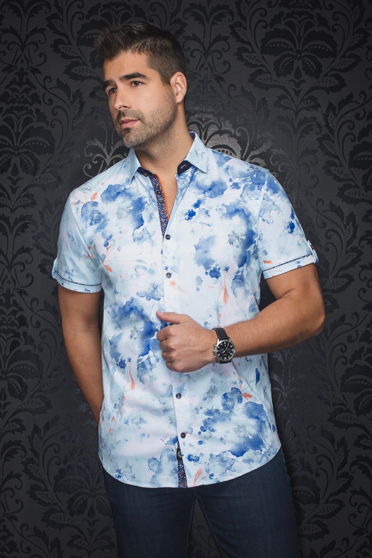 Chemise manches courtes en Knit pour homme par Au Noir | PEMBA(SS) Aqua Clair | Machemise, inventaire complet de la marque Au Noir