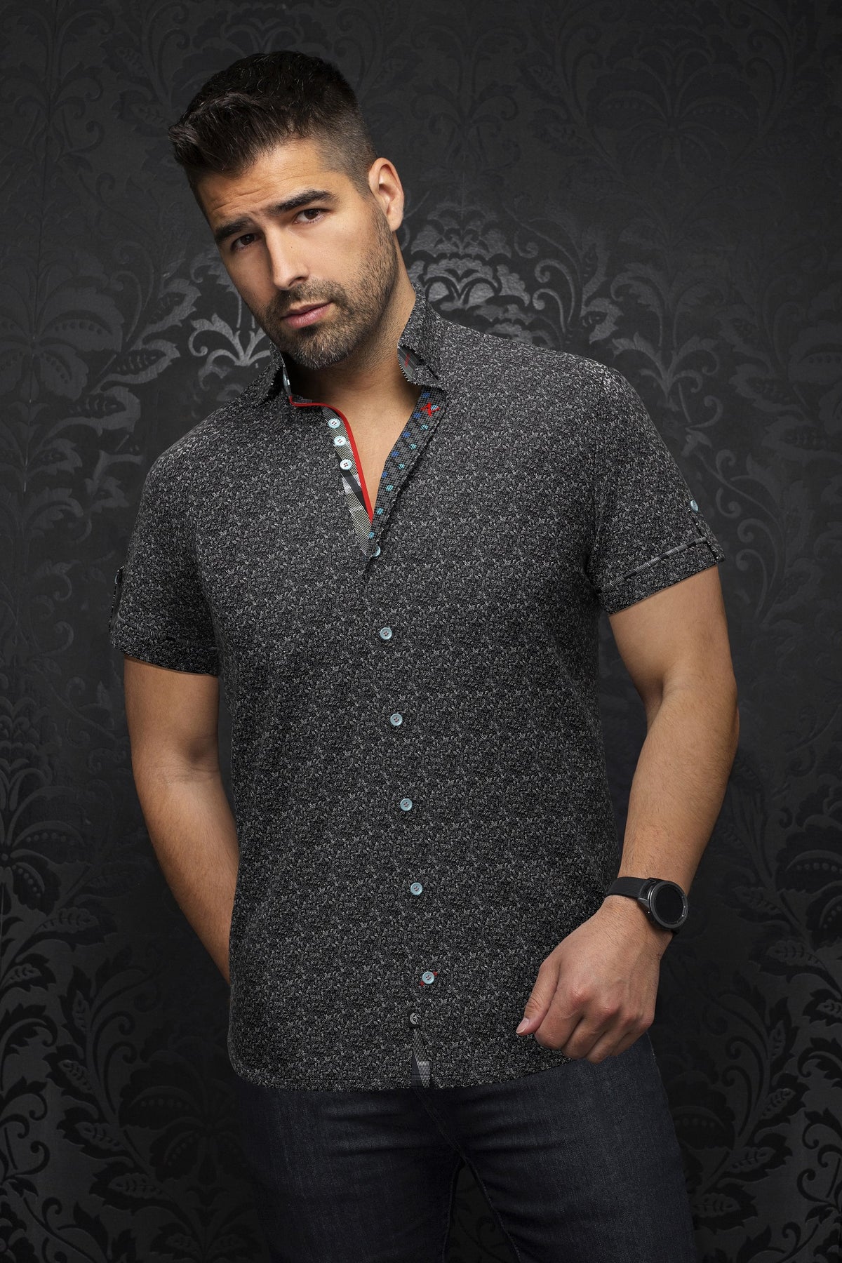 Chemise manches courtes en Knit pour homme par Au Noir | CAMPRA(SS) Noir Gris | Machemise.ca, inventaire complet de la marque Au Noir