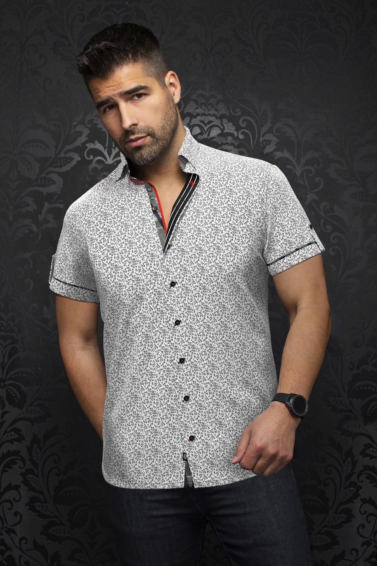 Chemise manches courtes en Knit pour homme par Au Noir | CAMPRA(SS) Blanc Gris | Machemise.ca, inventaire complet de la marque Au Noir