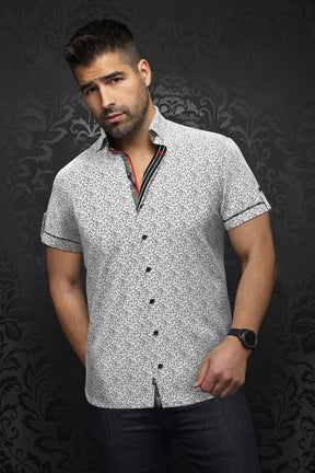 Chemise manches courtes en Knit pour homme par Au Noir | CAMPRA(SS) Blanc Gris | Machemise.ca, inventaire complet de la marque Au Noir