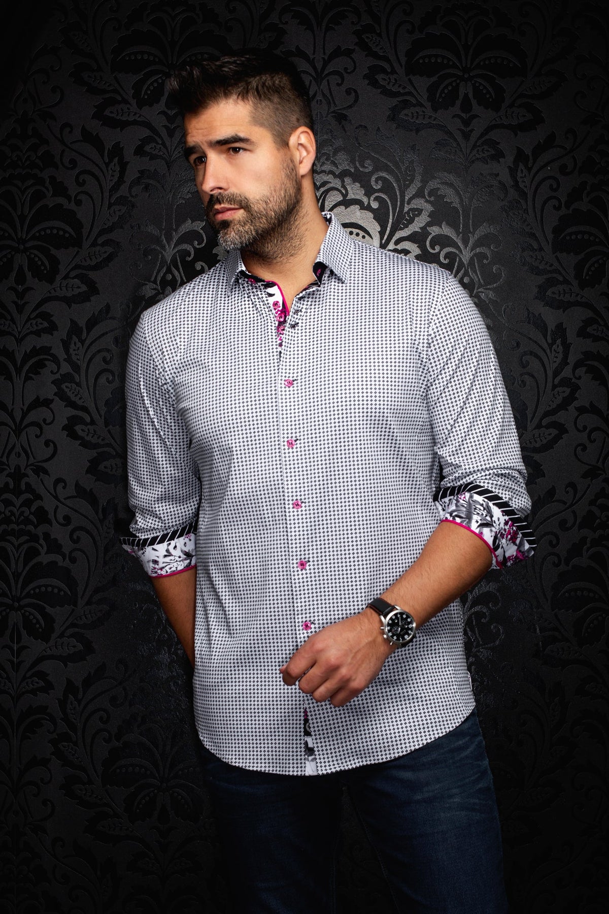 Chemise manches longues en Knit pour homme par Au Noir | POLGAR Noir Gris | Machemise.ca, inventaire complet de la marque Au Noir