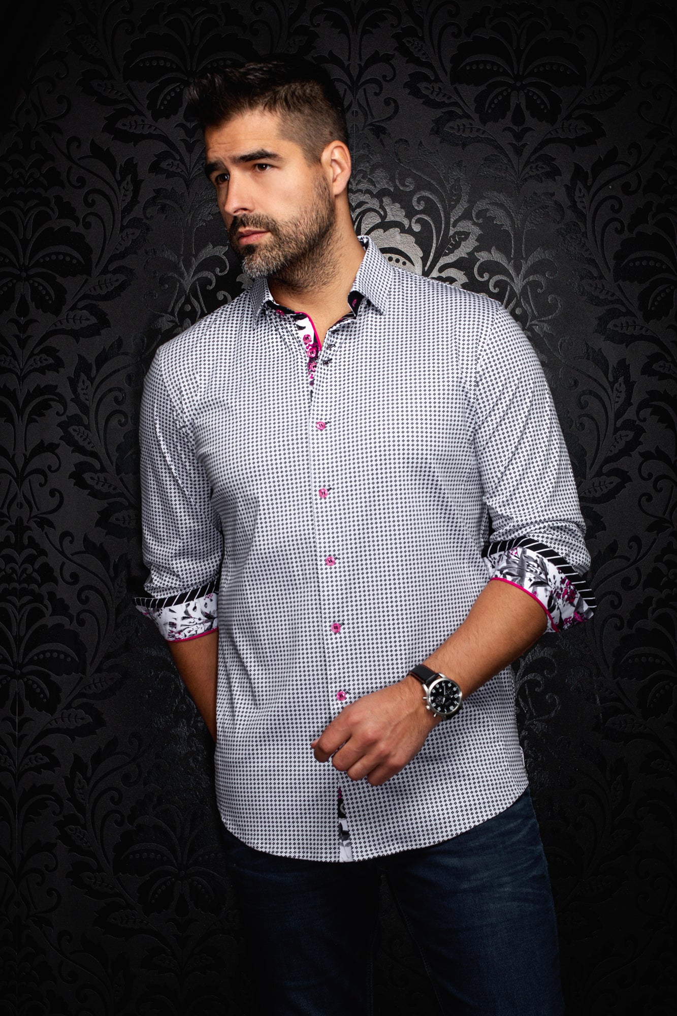 Chemise manches longues en Knit pour homme par Au Noir | POLGAR Noir Gris | Machemise.ca, inventaire complet de la marque Au Noir