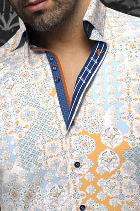 Short sleeve shirt for men by Au Noir | PRUCE(SS) White Pink Orange | Menshirt, complete inventory of the Au Noir brand