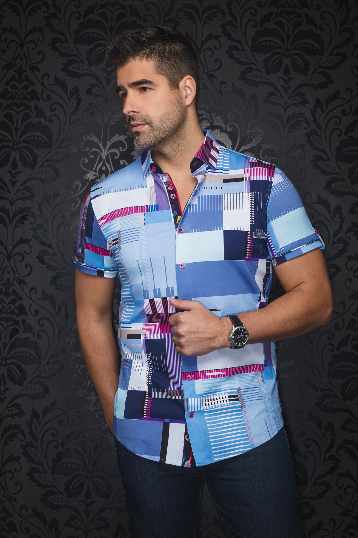 Chemise manches courtes en Knit pour homme par Au Noir | RANDFORD(SS) Bleu | Machemise.ca, inventaire complet de la marque Au Noir