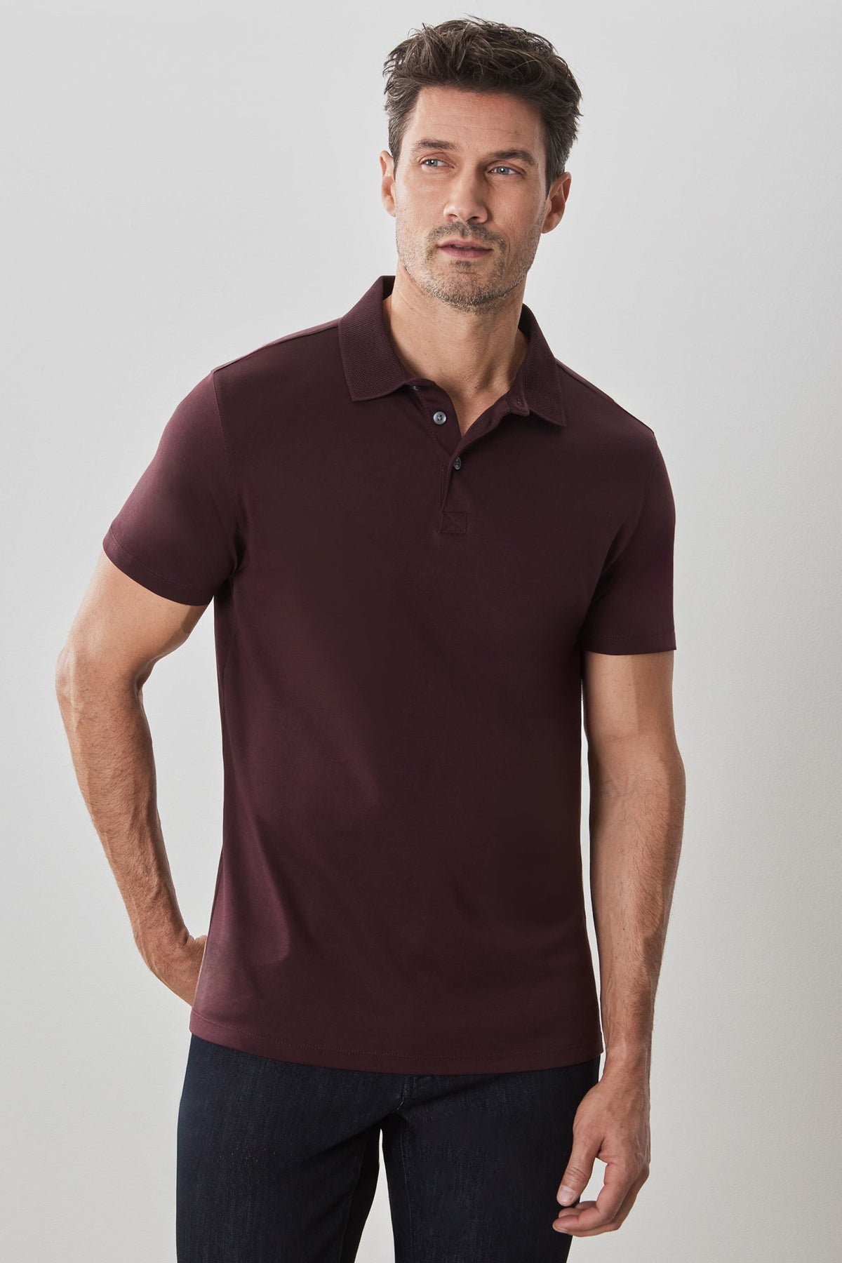 Polo à manches courtes en "honeycomb" pour homme par Robert Barakett | Georgia RB11016 Bordeaux Profond | Machemise.ca, vêtements mode pour hommes