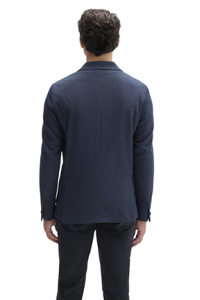 Robert Barakett men's navy textured sport blazer with single vent, center seam and notched collar shown from the back