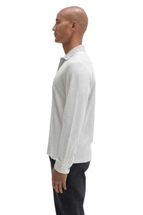 Robert Barakett men's light grey long sleeve polo showing buttoned cuff and textured fabric, side view