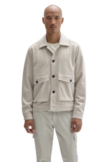 Robert Barakett men's cream textured button-front jacket with flap patch pockets and spread collar shown from the front
