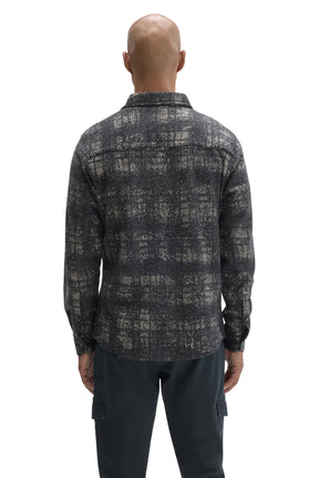 Surchemise-veste à carreaux anthracite avec col, empiècement et poignets boutonnés pour homme par Robert Barakett, de dos