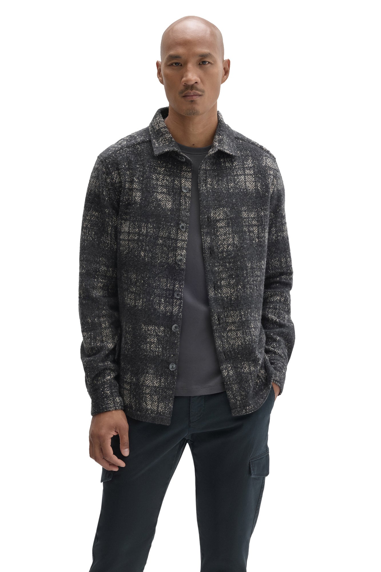 Surchemise-veste à carreaux anthracite avec col et manches longues pour homme par Robert Barakett, vue de face