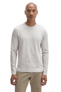 Front view of men's light gray long sleeve crew neck T-Shirt with raised geometric texture by Robert Barakett