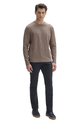 Men's full front view of taupe long sleeve crewneck T-Shirt with allover geometric texture by Robert Barakett
