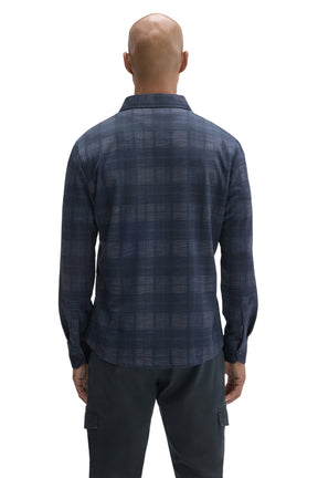 Surchemise boutonnée marine à carreaux, avec col, empiècement et poignets boutonnés pour homme par Robert Barakett, de dos